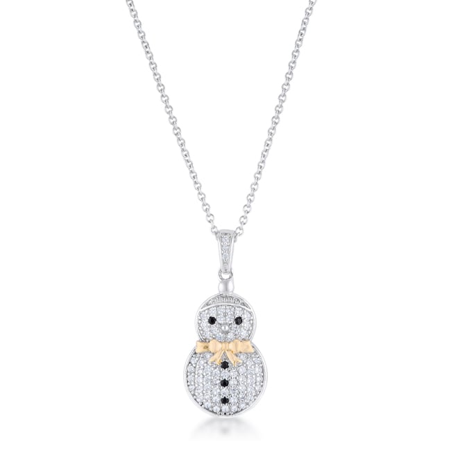 Womens 0.35 Ct Cubic Zirconia Two-tone Snowman Pave Holiday Pendant