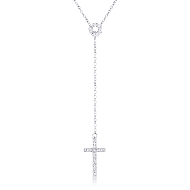 Jgoodin N01303r-c01 Womens Miranda 0.3 Ct Cubic Zirconia White Gold Rhodium Classic Lariat Cross Necklace