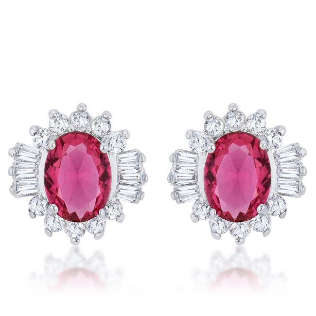 Chrisalee 3.3 Ct Ruby Cubic Zirconia White Gold Rhodium Classic Stud Earrings