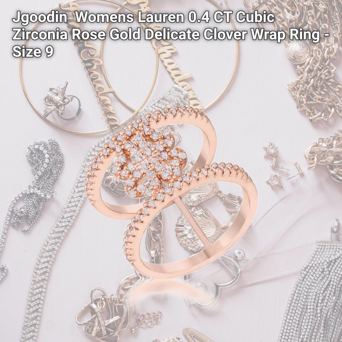 Picture of Jgoodin R08462A-C01-09 Womens Lauren 0.4 CT Cubic Zirconia Rose Gold Delicate Clover Wrap Ring - Size 9
