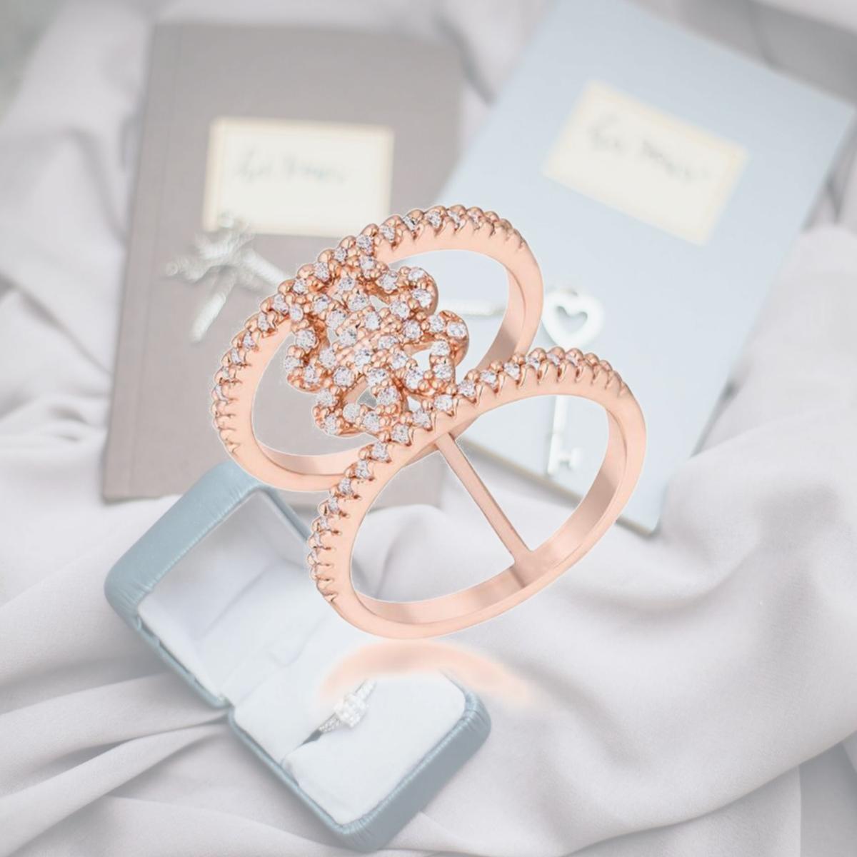 Picture of Jgoodin R08462A-C01-09 Womens Lauren 0.4 CT Cubic Zirconia Rose Gold Delicate Clover Wrap Ring - Size 9