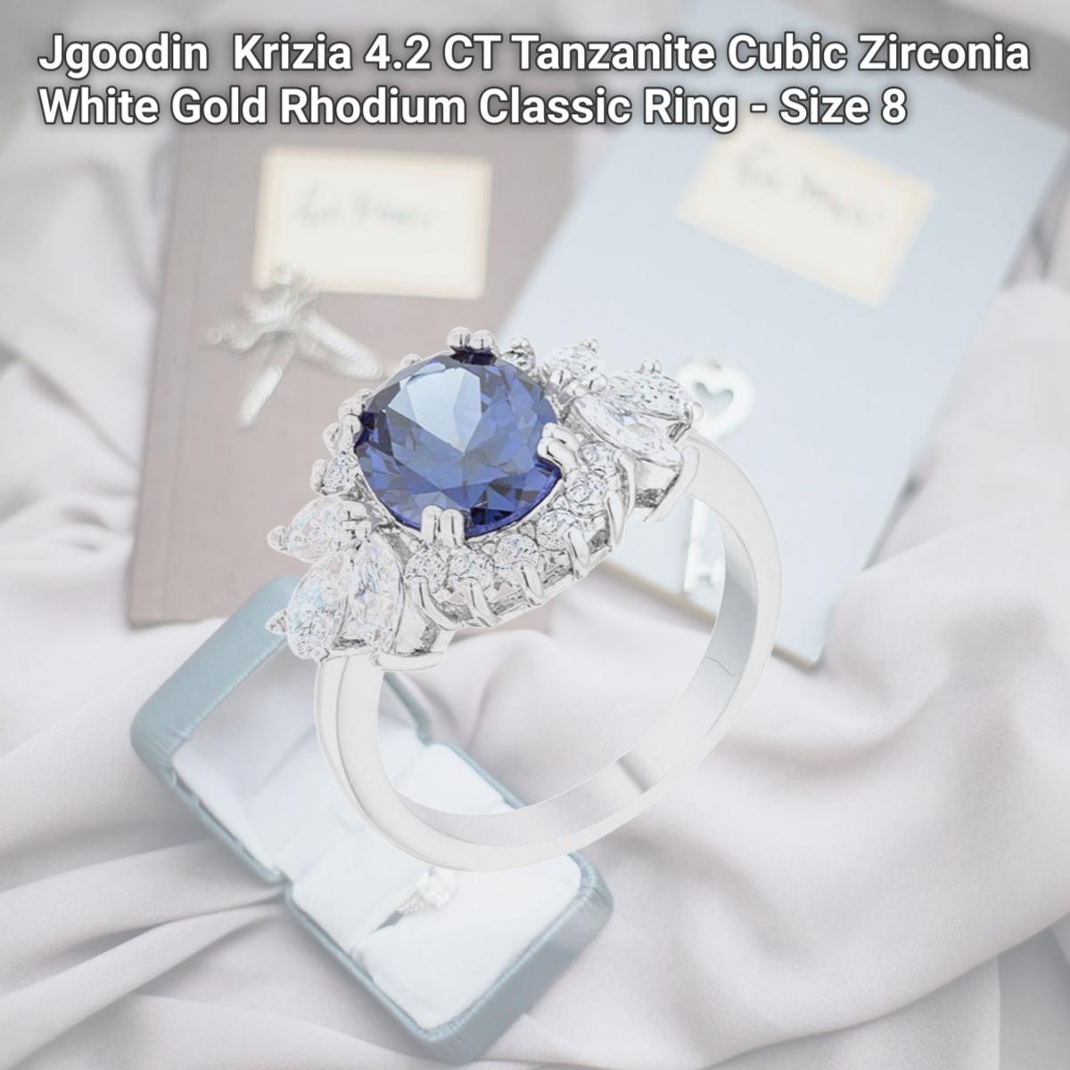Picture of Jgoodin R08455R-C21-08 Krizia 4.2 CT Tanzanite Cubic Zirconia White Gold Rhodium Classic Ring - Size 8