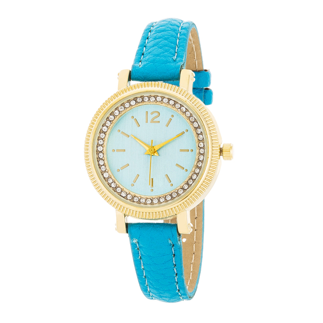 Womens Georgia Gold Crystal Watch With Leather Strap, Turquoise