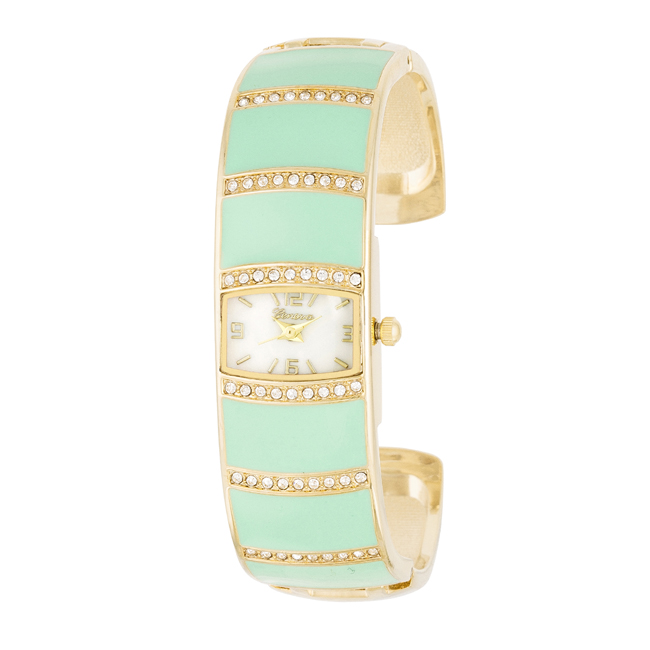 Jgoodin Tw-13479-mint Womens Gold Cuff Watch With Crystals, Mint
