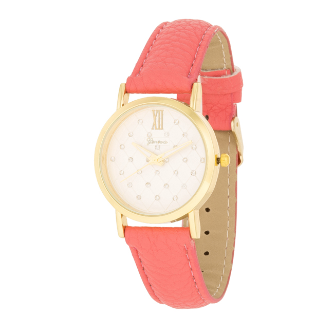 Womens Gold Coral Leather Watch