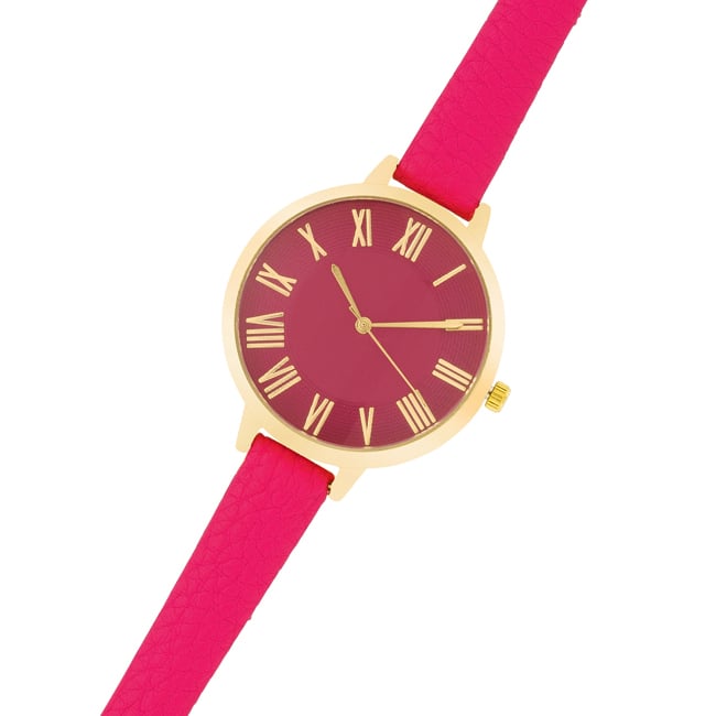 Womens Gold Watch With Leather Strap, Pink