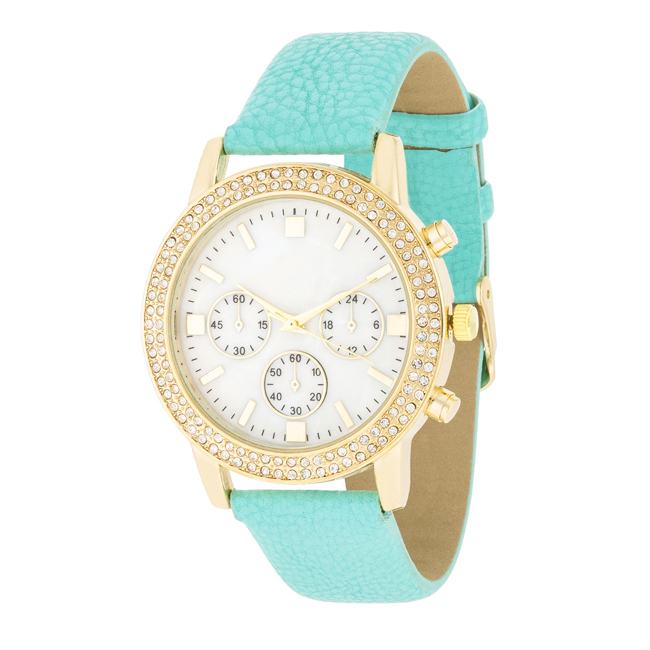 Womens Gold Shell Pearl Watch With Crystals, Mint