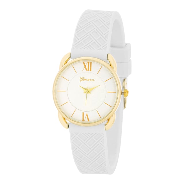Womens Mina Gold Classic Watch With Rubber Strap, White