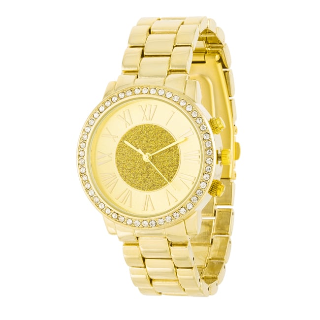 Womens Roman Numeral Goldtone Watch With Crystals