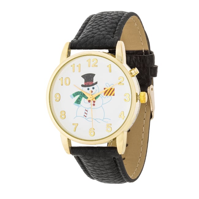 Gold Holiday Tune Watch With Leather Strap, Black