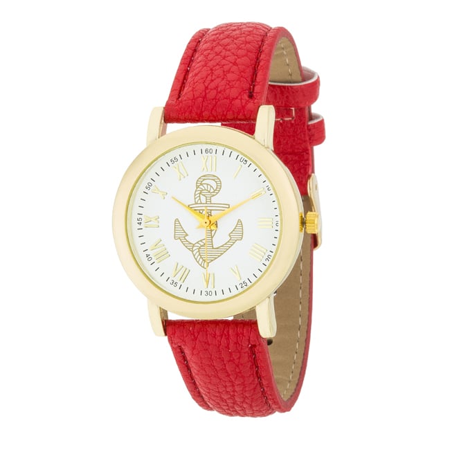 Natalie Gold Nautical Watch With Leather Band, Red