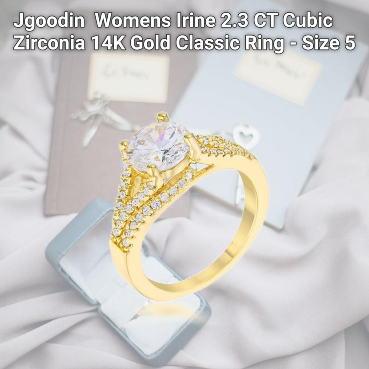 Picture of Jgoodin R08535G-C01-05 Womens Irine 2.3 CT Cubic Zirconia 14K Gold Classic Ring - Size 5