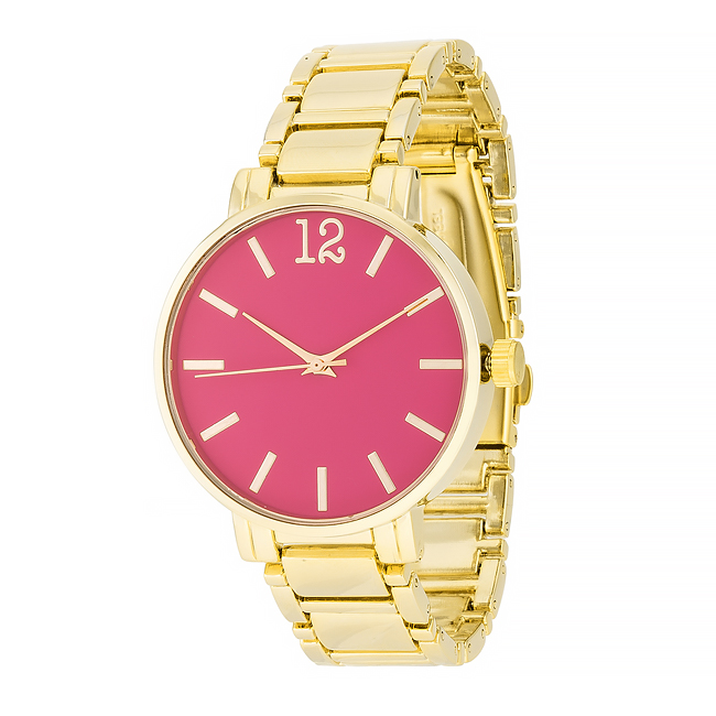 Womens Gold Metal Watch, Pink