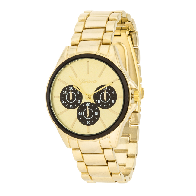 Jgoodin Tw-13668-black Womens Chrono Gold Metal Watch, Black