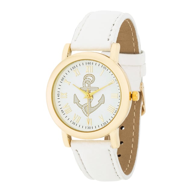 Natalie Gold Nautical Watch With Leather Band, White