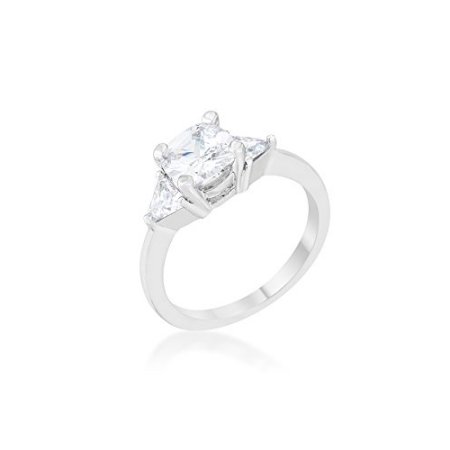 Jgoodin R08475R-C01-07 1.8 Cut Cubic Zirconia Rhodium Cushion Shonda Classic Statement Ring, Clear- Size of 7