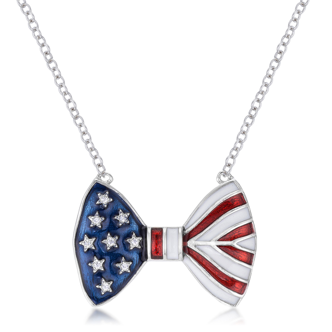 0.025 Ct Stars & Stripes Bow Tie Necklace With Cubic Zirconia, Multi Color