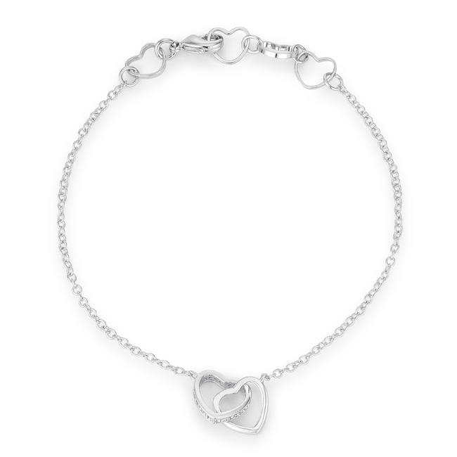 0.12 Ct Rhodium Interlocked Hearts Bracelet With Cubic Zirconia Accents - Clear