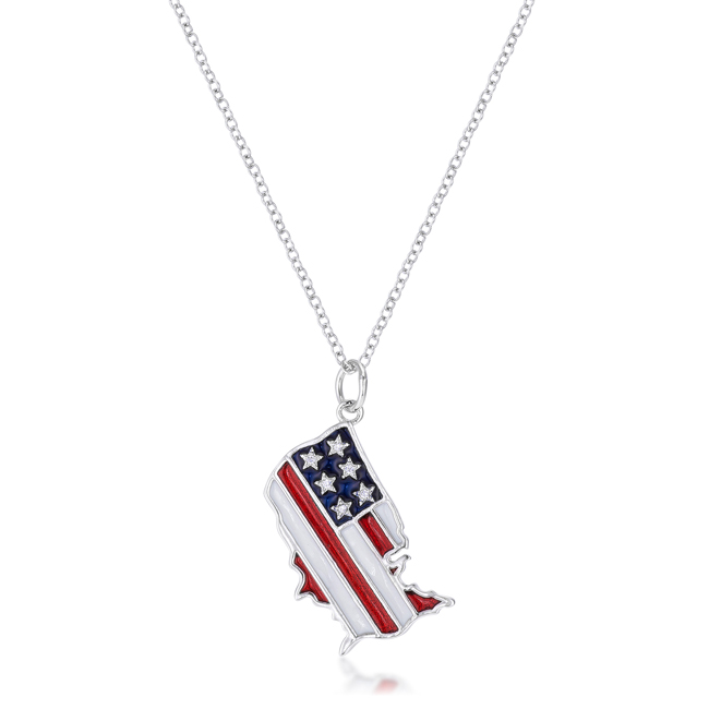 0.015 Ct Patriotic Us Map Necklace - Clear, Red, White & Blue