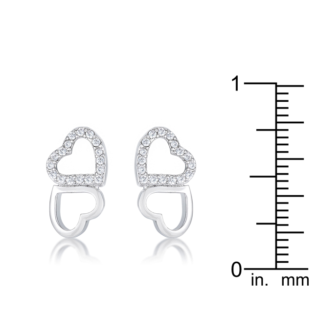 0.17 Ct Melded Hearts Rhodium & Cubic Zirconia Stud Earrings - Clear