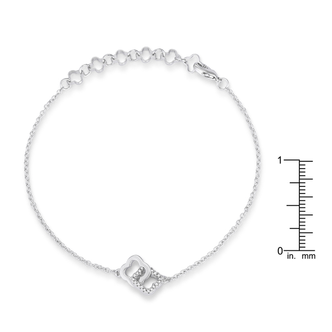 0.1 Ct Rhodium Bracelet With Interlocking Floral Links - Clear