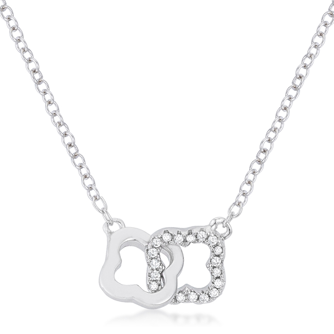 0.21 Ct Rhodium Necklace With Floral Links - Clear