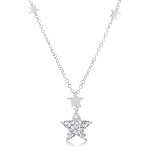 0.32ct Rhodium Star Necklace With Shimmering Cubic Zirconia, Clear
