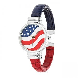 30 Mm Bezel Patriotic Cuff Watch For Women - Red, White & Blue