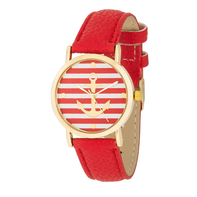 J Goodin Tw-12789-red Nautical Leather Watch, Red