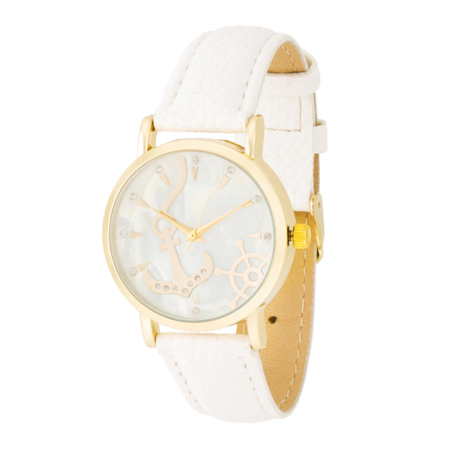 J Goodin Tw-13303-white Nautical White Leather Watch, White