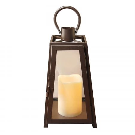 90801 Metal Lantern With Led Candle - Warm Black Tapered