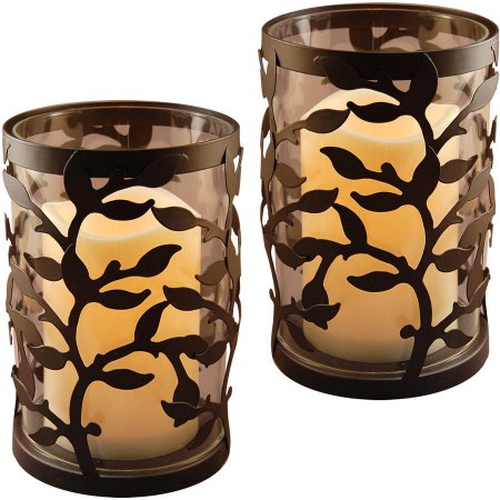 93002 Metal Lanterns With Led Candles - Round Black Vine, 2 Count