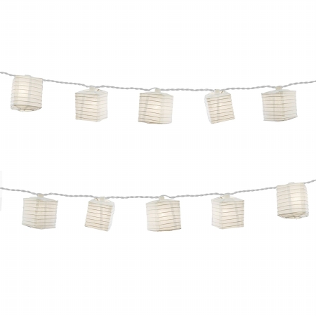 29001 3 In. Electric String Lights With Square Nylon Lanterns, White - 10 Count