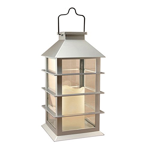 94101 Solar Powered Lantern- Silver With Led Candle