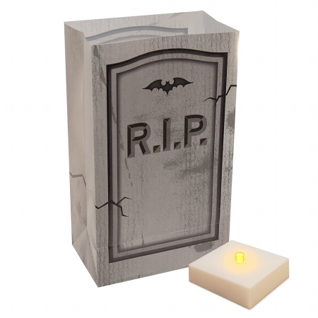 77606 Battery Operated Luminaria Kit With Timer, Tombstone - 6 Count