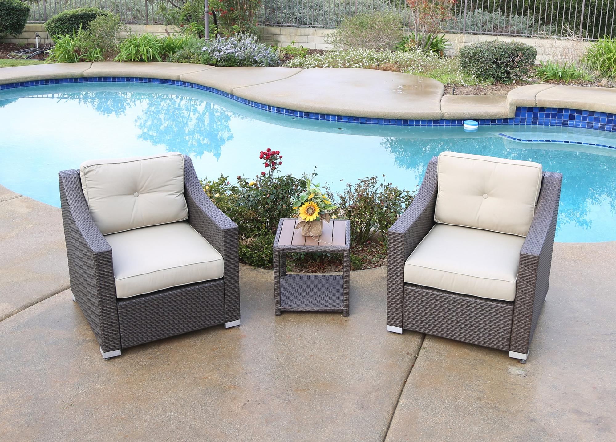 2 Piece South Beach Wicker Patio Conversation Deep Seating Group With Cushion