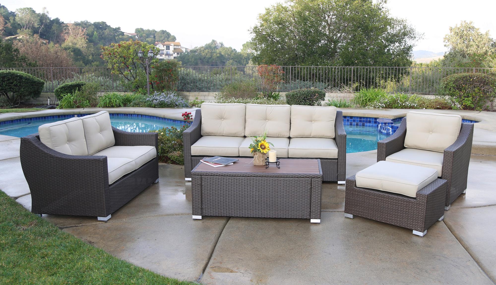 Sb-3775ds-1 5 Piece South Beach Wicker Patio Luxury Deep Seating Group With Cushion
