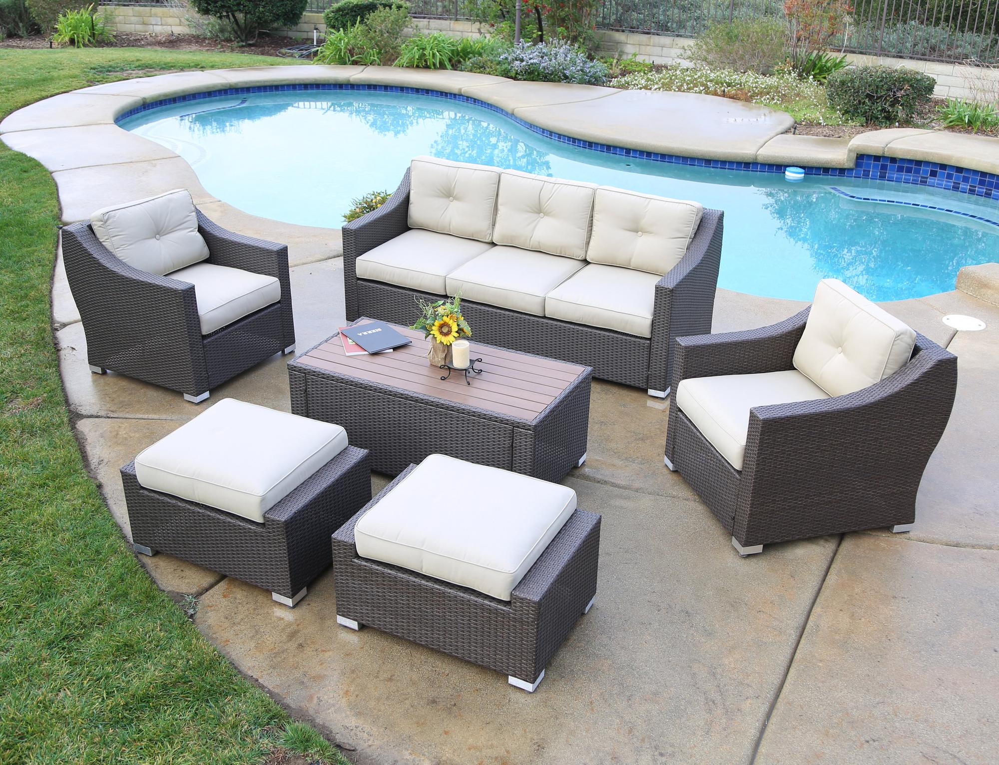 Sb-3775ds-5 6 Piece South Beach Wicker Patio Deep Seating Group With Cushion