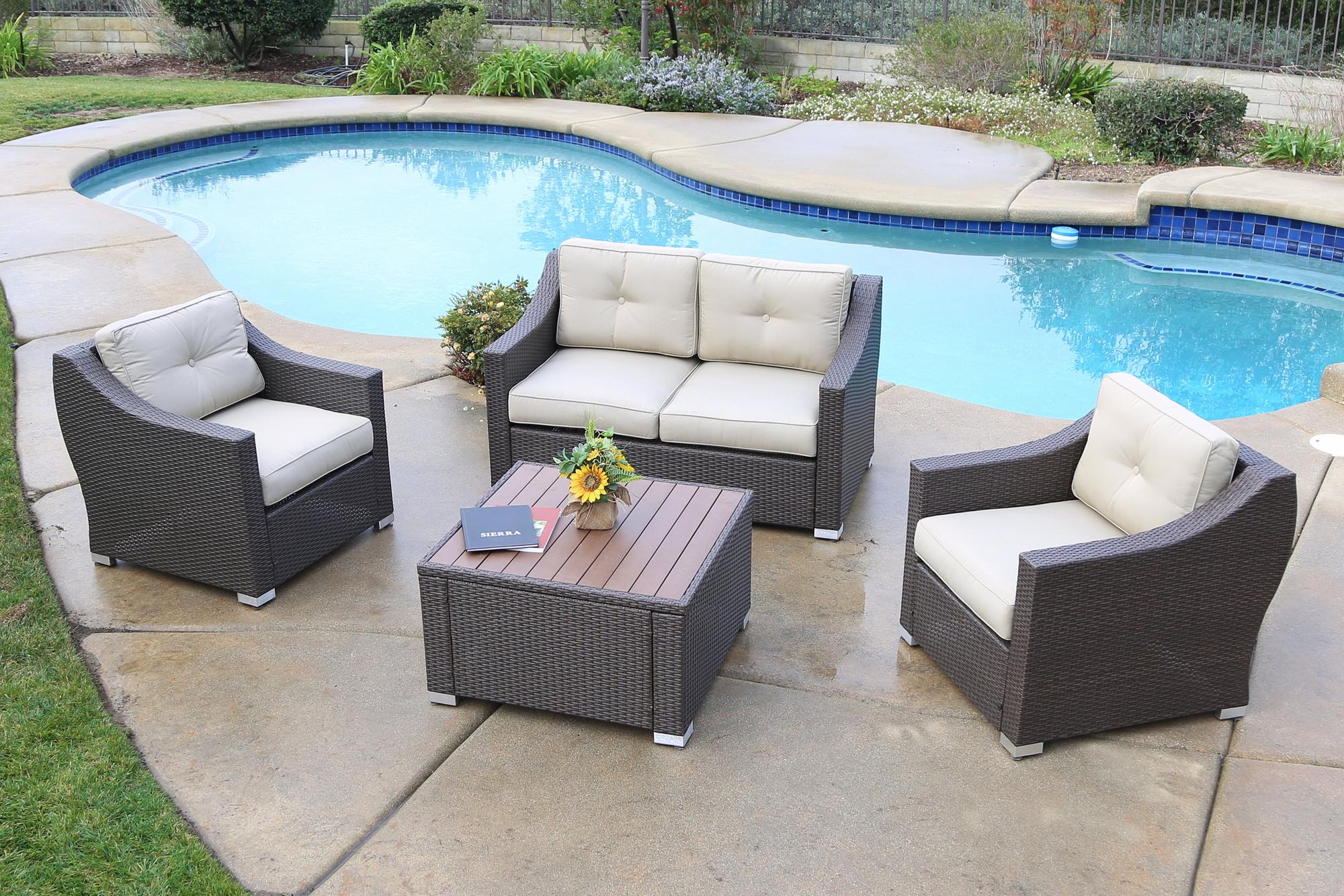 Sb-3775ds-7 4 Piece South Beach Wicker Patio Deep Seating Group With Cushion