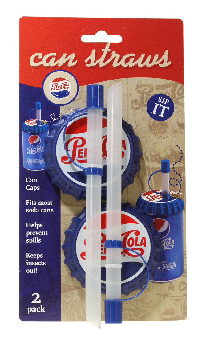 18006p1 Pepsi Heritage Logo Sip & Seal Soda Can Straws, Pack Of 2