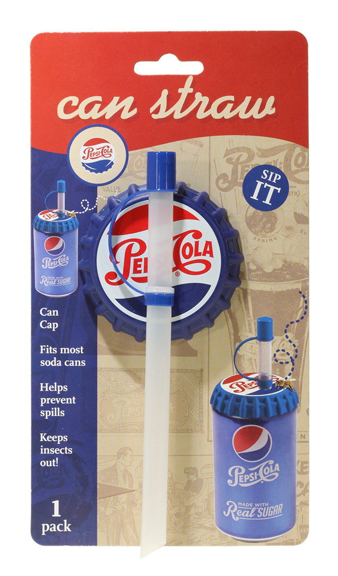 18012p1 Pepsi Heritage Logo Sip & Seal Soda Can Straw, Pack Of 1