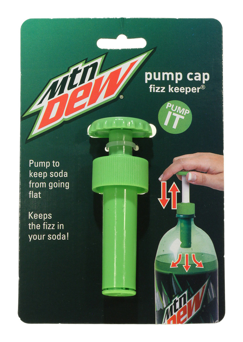 18310p1 Mountain Dew Modern Logo Fizz Keeper Pump Cap Soda Bottle