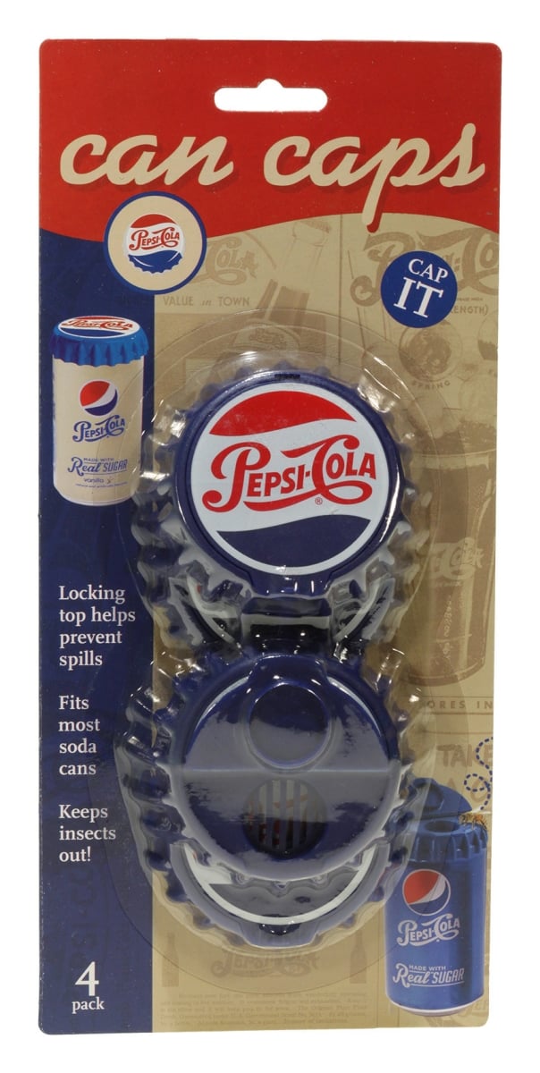18002p2 Pepsi Heritage Logo Snap & Sip Can Caps, Pack Of 4 & Set Of 2