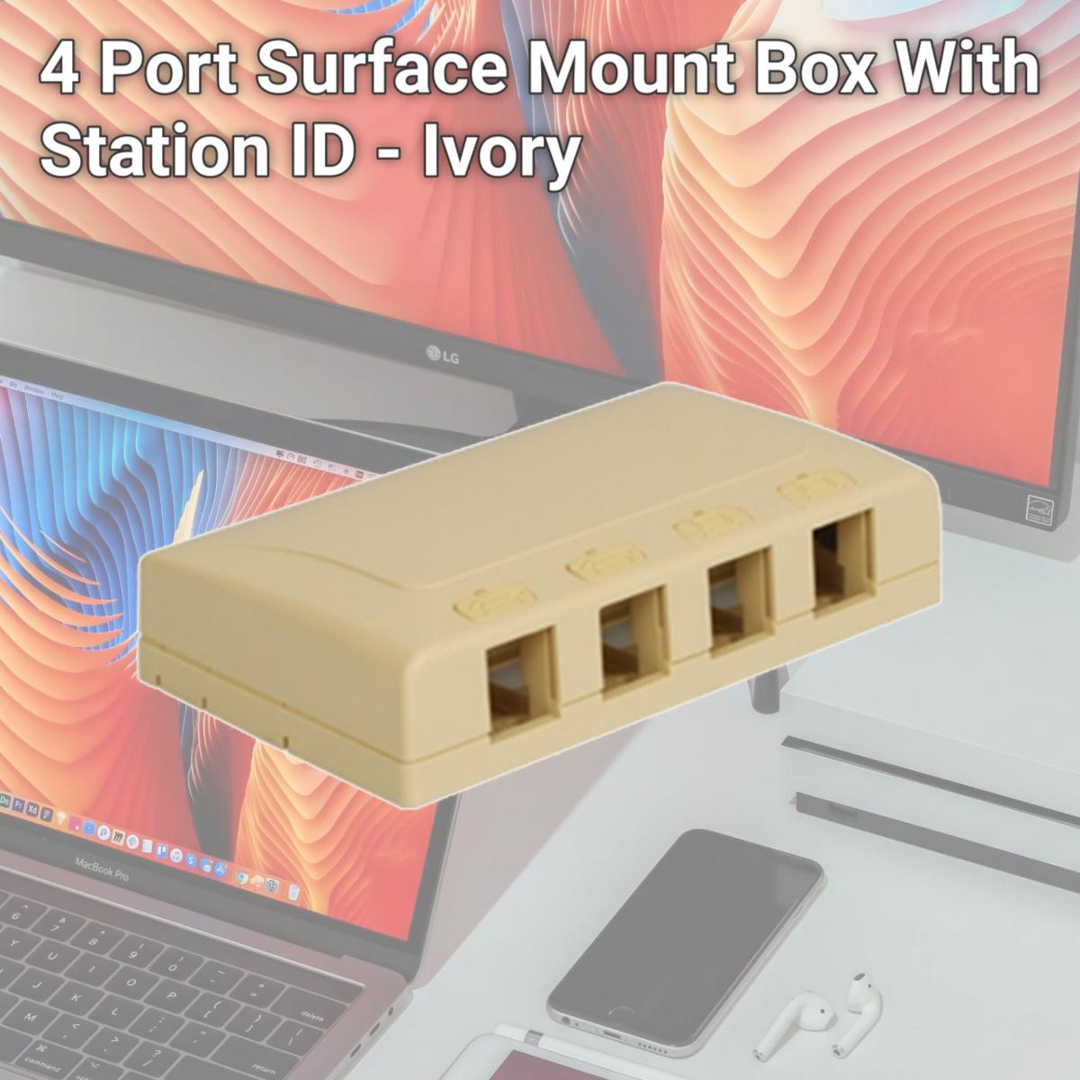 Picture of ICC IC108SB4IV 4 Port Surface Mount Box With Station ID - Ivory