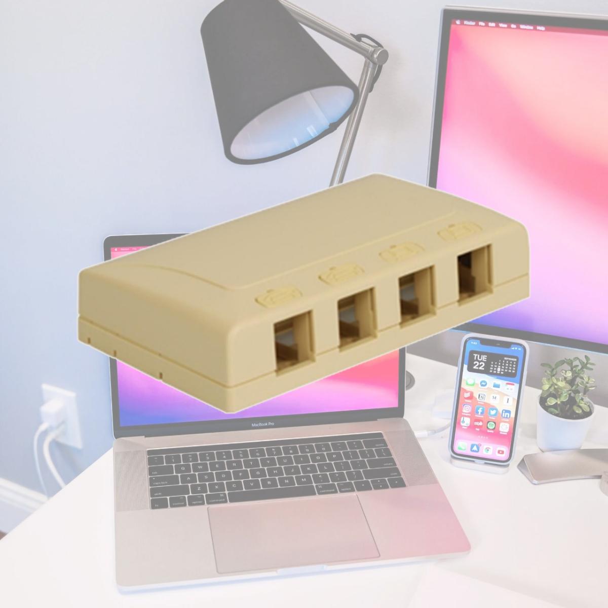 Picture of ICC IC108SB4IV 4 Port Surface Mount Box With Station ID - Ivory