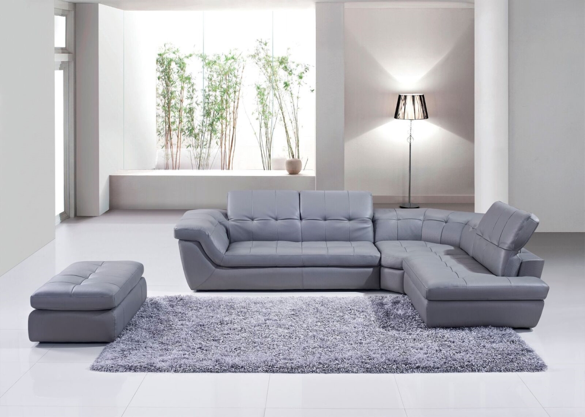J & M Furniture 175442912-ott 397 Italian Leather Ottoman In Grey Color