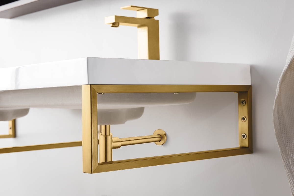 Picture of James Martin Furniture 055BK18RGD47WG2 18 in. Three Boston Wall Brackets Radiant Gold with 47 in. White Glossy Composite Countertop