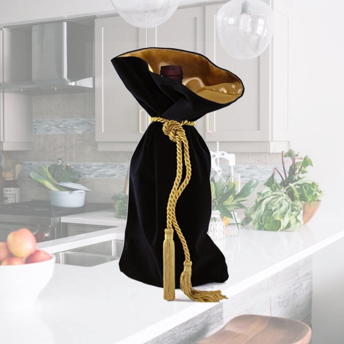 Picture of Joann Marie Designs W62BL Velveteen Wine Bag - Black Pack of 12