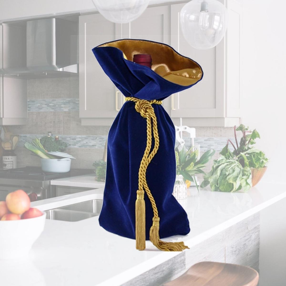 Picture of Joann Marie Designs W62NB Velveteen Wine Bag - Navy Pack of 12