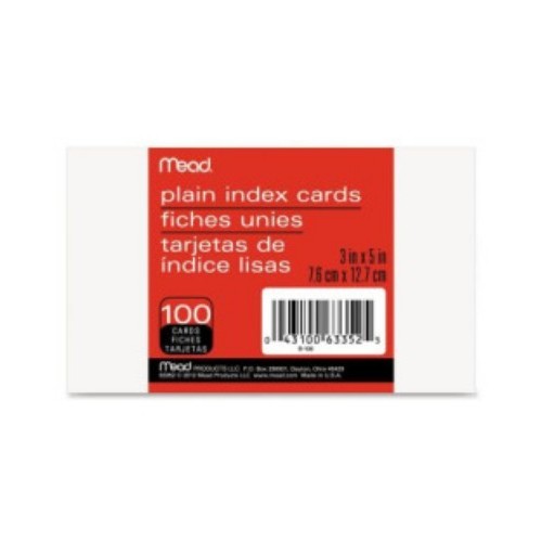 Mead Products 63352 Mead Products 63352 3 In. X 5 In. White Index Cards 100 Count